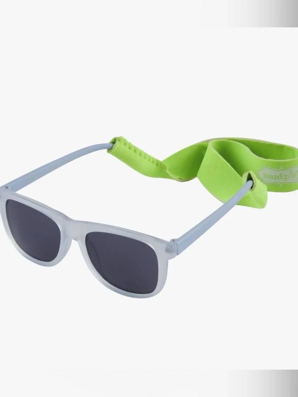 NWT- Mud Pie clear Blue Frame Baby/Toddler Sunglasses with Bright Green Strap